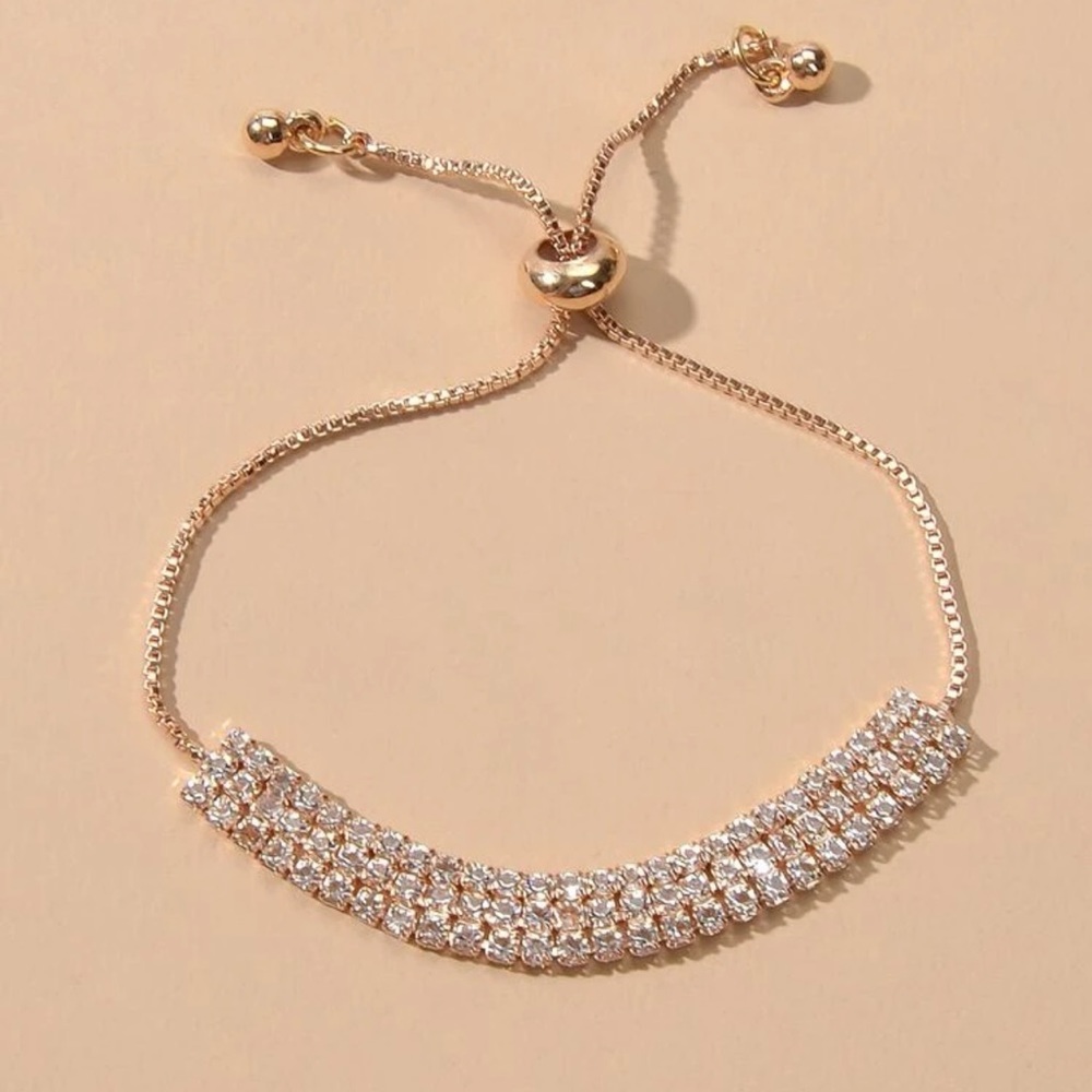 Luxurious Yellow Gold Rhinestone Adjustable Bracelet